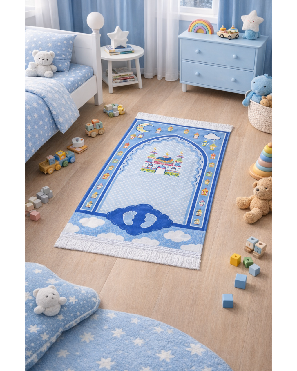 İsim Nakışlı Çocuk Seccadesi Kabe desenli 40×95 cm | Dijital Baskı | Renkli & Eğitici Tasarım (Kopya)