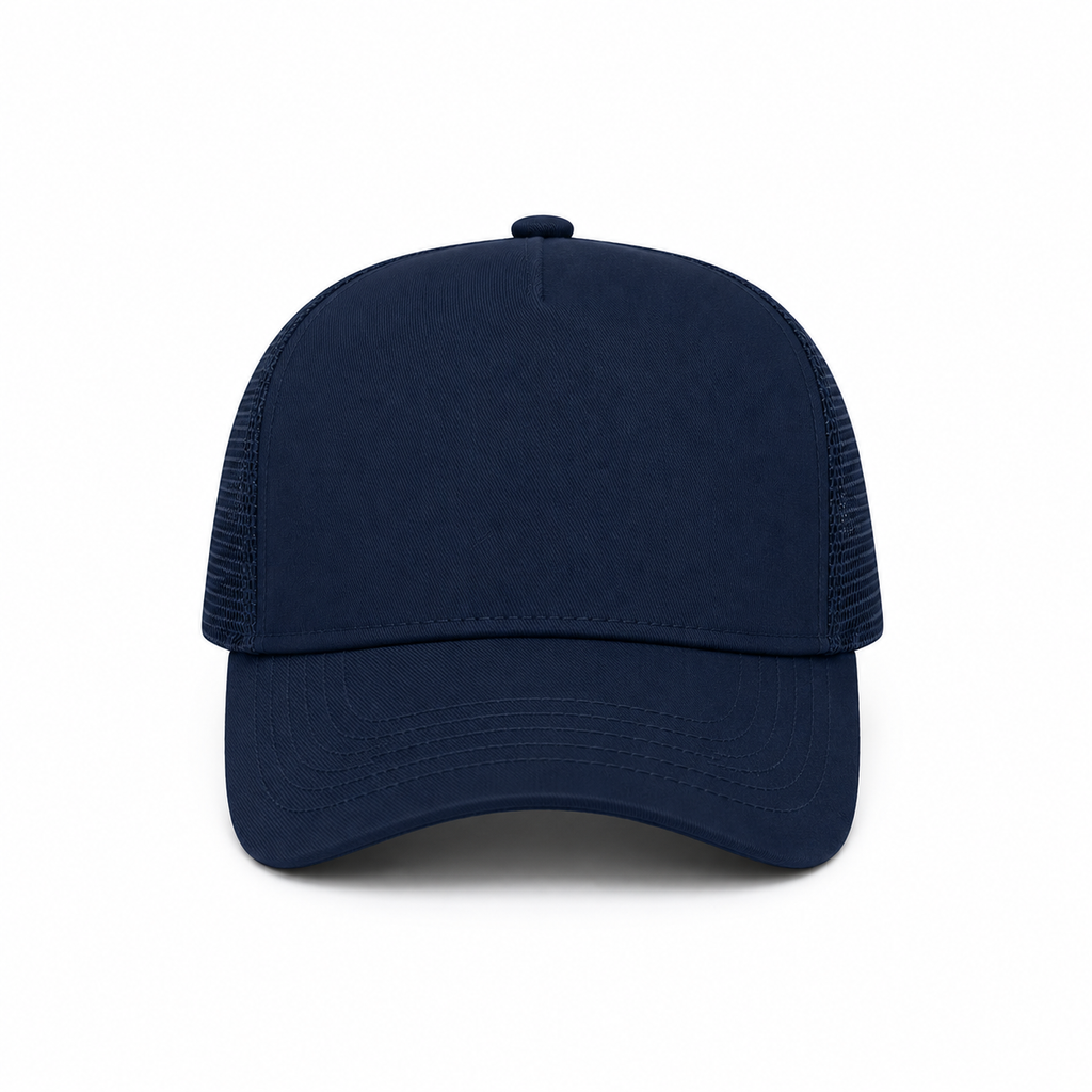 Lacivert Fileli Şapka Arkası Çıtçıt Ayarlı Gabardin Kumaş Unisex Trucker Şapka