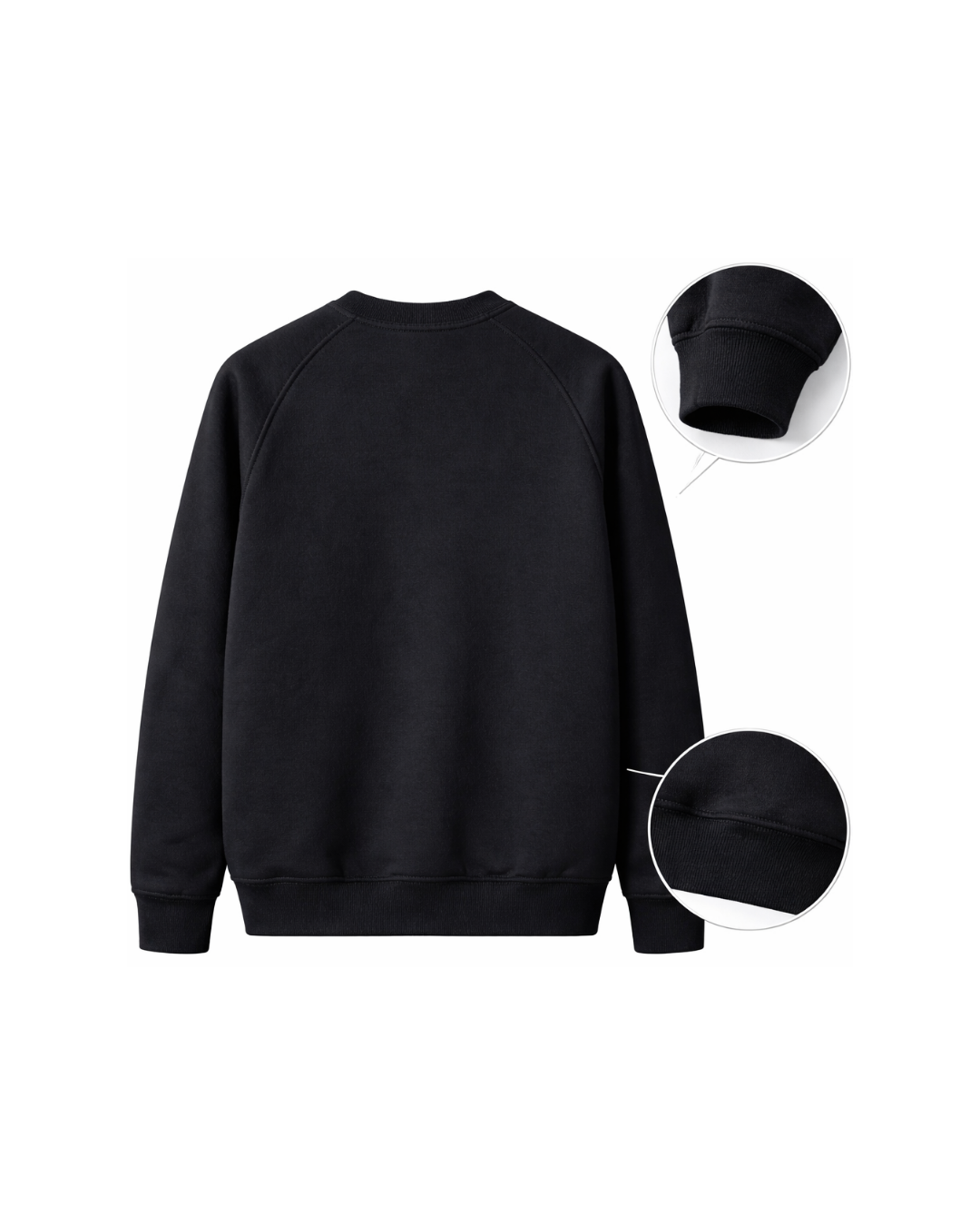 Kurt Nakışlı Şardonsuz 3 İplik Unisex Sweatshirt Siyah