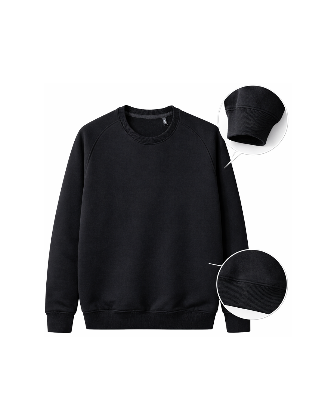 Kurt Nakışlı Şardonsuz 3 İplik Unisex Sweatshirt Siyah