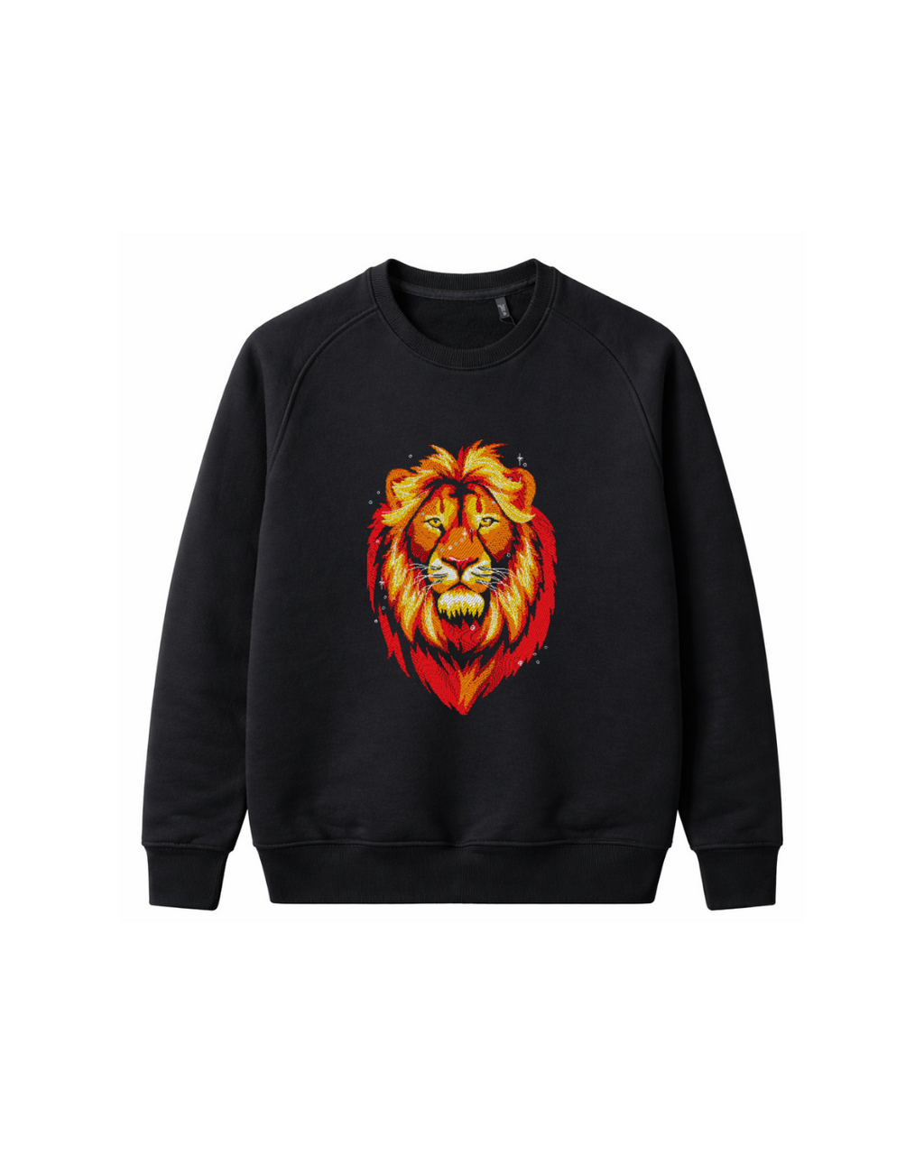 Aslan Nakışlı Şardonsuz 3 İplik Unisex Sweatshirt Siyah