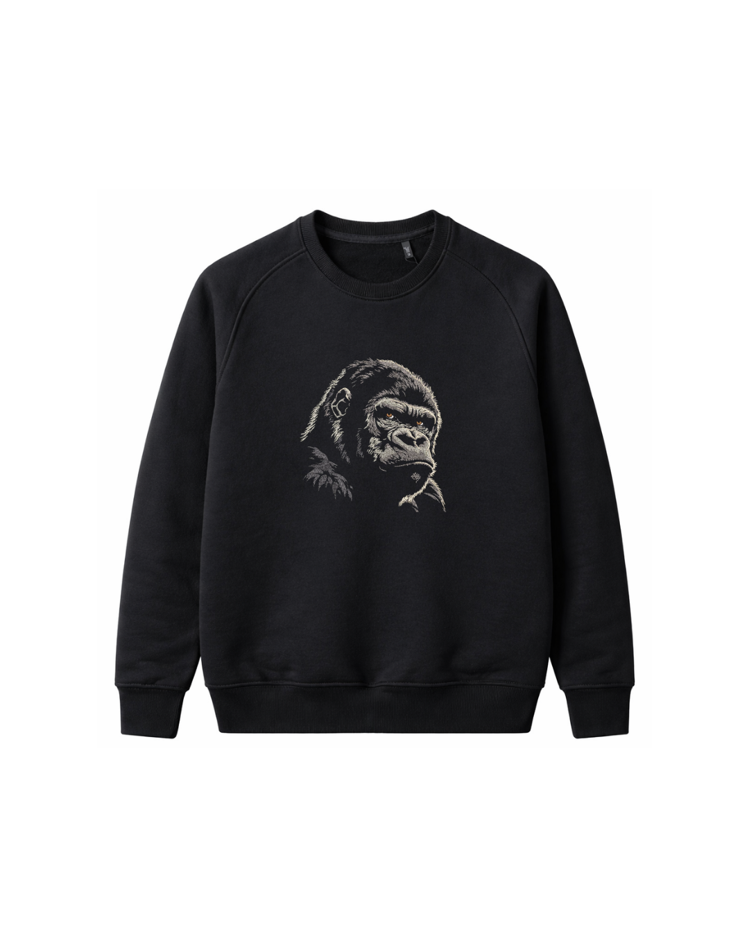 Goril Nakışlı Şardonsuz 3 İplik Unisex Sweatshirt Siyah