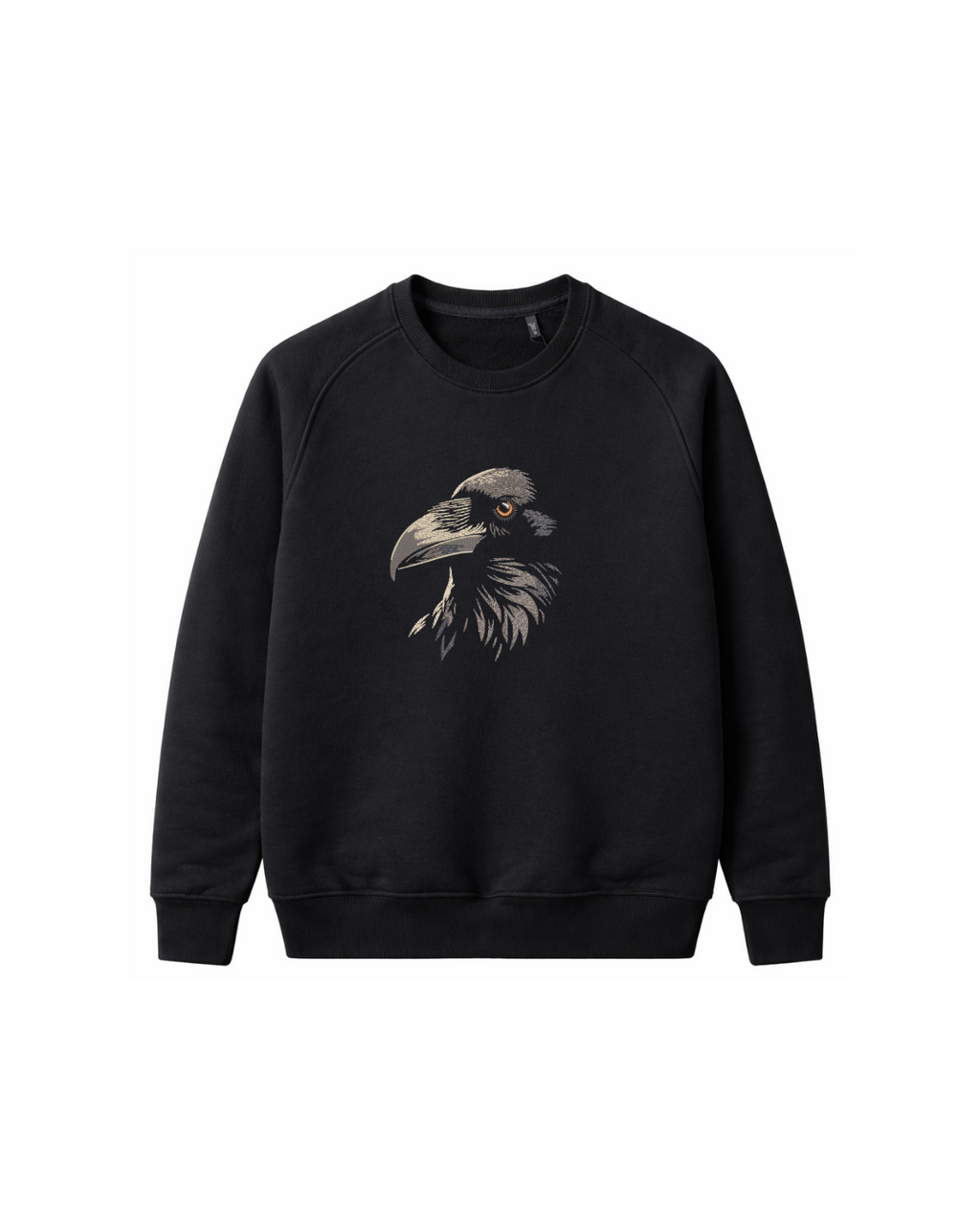 Karga Nakışlı Şardonsuz 3 İplik Unisex Sweatshirt Siyah