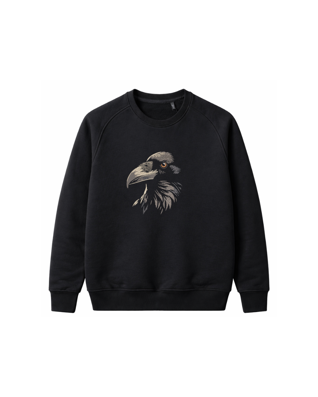 Karga Nakışlı Şardonsuz 3 İplik Unisex Sweatshirt Siyah