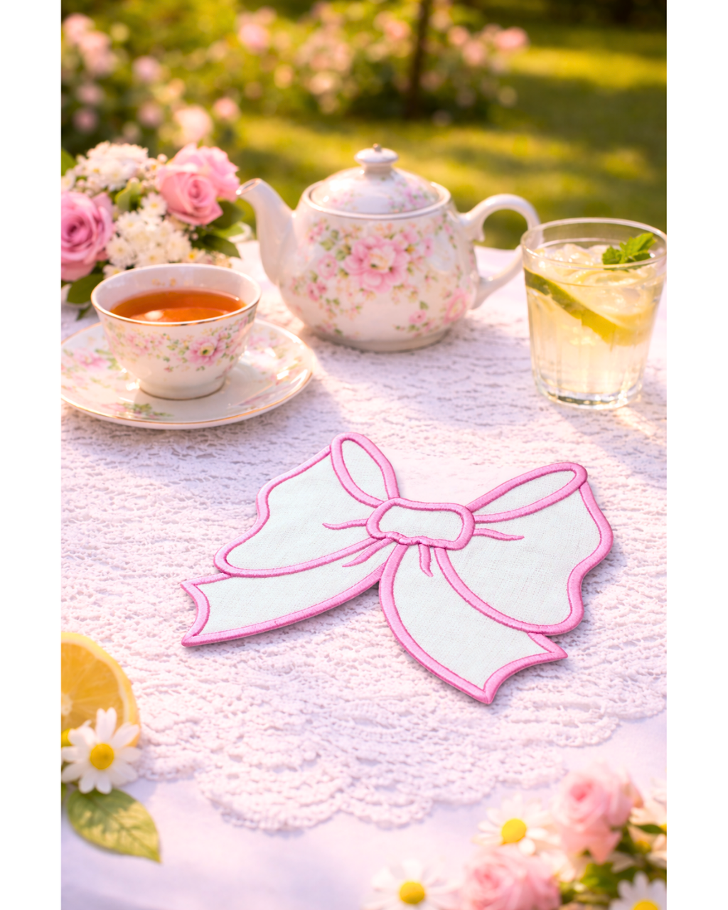 Fiyonk Nakışlı Keten Kahve Yanı Peçetesi – 2’li Set